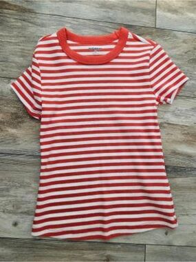 Old Navy - Red & White Ribbed Striped Short Sleeve Tee - Large